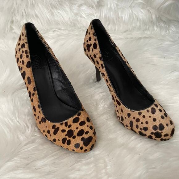 Tory Burch Heels Womens 7.5 Tan Black Leather Animal Print Cheetah‎ Calf Hair - Picture 4 of 14